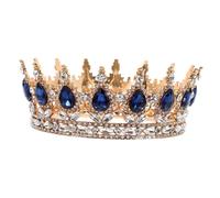 DRESSOOS Elegant Rhinestone Crown for Bride Fashion Headwear Stunning Gold Dark Blue Design Wedding Dress Accessories for Parties Special Occasions