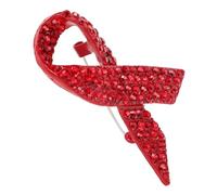 DRESSOOS Elegant Rhinestone Red Ribbon Lapel Pin Alloy Brooch Breast Cancer Awareness World Aids Day Symbol Creative Brooch for Sweaters Women Support