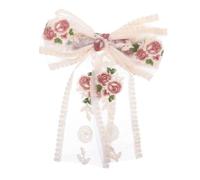 DRESSOOS Embroidered Bow Ribbon Hair Clip Beige Spring Hair Accessory for Women Beach Wedding Party Seaside Vacation Classic Chinese Folk Craft Skin-friendly Cloth Material