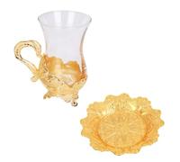 DRESSOOS European Style Coffee Cup Saucer Set with Zinc Alloy and Glass Material, Sturdy Structure and Easy to Clean, for Restaurants and Cafés, of Golden Glass Coffee Cups for Hot Drinks