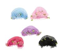 DRESSOOS Flower Edge Hair Net Cover 5pcs Medium Elastic Mesh Bun Net for Ballet Dancers Floral Design in Pink Purple Magenta Blue and Black