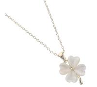 DRESSOOS Four-Leaf Clover Heart-Shaped Necklace White Cat Eye Pendant, Shamrock Leaf Jewelry for Women and, Festival Party Accessory
