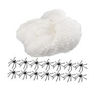 DRESSOOS Glow-in-the-dark Stretch Spider Webbing Wrap with Plastic Spiders for Halloween Decor Realistic Spooky Cobwebs for Haunted Houses Porches Fences and Themed Party Setup
