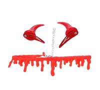 DRESSOOS Halloween Red Horn Hairpins and Creepy Blood Necklace Set, Plastic Material, One Size Fits Most, for Cosplay Party and Photo Props