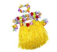 DRESSOOS Hawaiian Luau Costume Set for Boy Girl Yellow Skirt Flower Headband Bracelets and Neck Garland for Tropical Parties and Beach Events