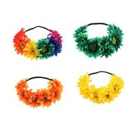 DRESSOOS Hawaiian Wreaths Headband Tropical Sunflower Flower Headpiece Floral Crown for Pool Party Holiday Garland Supplies 4pcs Colourful Dark Green Yellow Orange