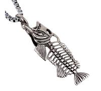 DRESSOOS Men's Fish Bone Pendant Necklace in Titanium Steel with Masculine Charm and Punk Style, Silver Colour, Striking Impression for Youth and Teens, for Casual and Beach Wear