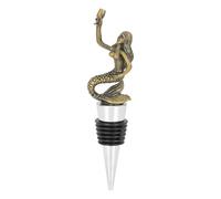 DRESSOOS Mermaid Bottle Stopper for Wine Bottles Reusable Zinc Alloy with Flat Bottom Leakproof Design to Preserve Freshness for Cabinet and Countertop Use Golden Finish