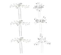 DRESSOOS Pearl Rhinestone Hair Flower Leaf Bridal u Shape Hairpins Pcs Alloy Hairpin for Wedding for Bride's Hair Decoration