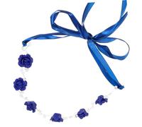DRESSOOS Pearls Rhinestone Headband Bridal Headpieces Wedding Decor Blue Rose Headband for Bride