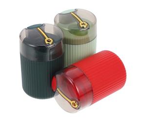 DRESSOOS Pop-up Toothpick Dispenser Box Set of 3 Portable Plastic Toothpick Holder with Press-release Mechanism in Dark Green Light Green and Red