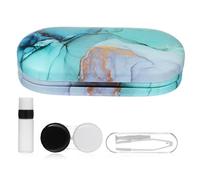DRESSOOS Portable Eyeglass Case with Mirror Reusable Lens Holder for Travel and Outdoor Activities Compact Household Glasses Storage Box with Colorful Marble Pattern