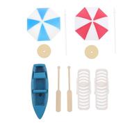 DRESSOOS Premium Mini Beach Style Micro Landscape Decoration with Medium Umbrellas Beach Chairs Blue Boat and Wooden Oars Odorless Fairy Garden Ornament for Home and Creative Play