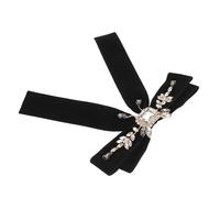 DRESSOOS Rhinestone Victorian Bow Brooch with Velvet Ribbon, Black Retro British Bow Tie Pin for Women’s Evening Dress and Bridal Accessories