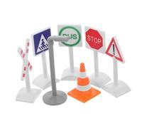 DRESSOOS Road Sign Playset for Kids 7pcs Mini Traffic Signs and Construction Toys for Train Track Accessories Educational Simulation for Boys and Girls for Playtime and Traffic Games