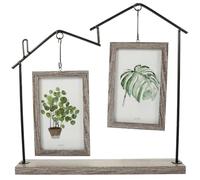 DRESSOOS Rustic Double-sided Photo Frame with Wooden and Iron Materials, 6 Inch House-shaped Picture Display Frame for Desktop Decoration and Home Display