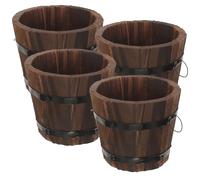 DRESSOOS Small Wood Barrel Planter 4Pcs with Water Tray for Growing Vegetables and Succulents in Garden and Balcony