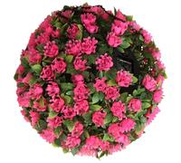 DRESSOOS Solar Powered Pink Artificial Hanging Flower Ball with LED Light, Plastic Material for Patio and Wedding Decoration, Outdoor Scented Floral Topiary Ball