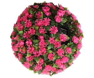 DRESSOOS Solar Powered Pink Artificial Hanging Flower Ball with LED Light, Plastic Material for Patio and Wedding Decoration, Outdoor Scented Floral Topiary Ball