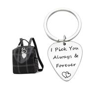 DRESSOOS Stainless Steel Guitar Pick Keychain Music Keyring Valentine for Him Her