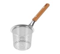 DRESSOOS Stainless Steel Kitchen Strainer Basket with Wooden Handle, Multi-Purpose Pasta and Noodle Colander Spoon for Hot Pot and Cooking, Sturdy and Easy to Use