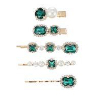DRESSOOS Stylish Women Hair Barrette Decorative Rhinestone Bobby Pins Emerald Green Crystal Pearl Set for Special Occasions