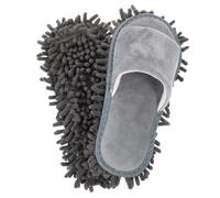 DRESSOOS Unisex Mopping Slippers with Chenille Sole, Open Toe Large Size 43-44, Washable Dust Mop Shoes for Home Floor Cleaning, Grey Winter House Slippers