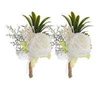 DRESSOOS White Rose Boutonniere Lapel Pin Fabric and Material 2pcs Realistic Appearance and Easy to Attach Mens for Formal Events and Wedding Groomsmen