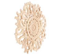 DRESSOOS Wooden Carving Applique Round Decal Khaki Wood Material Elegant Home Decoration for Windows and Beds, Artistic Furniture Onlay Ornament
