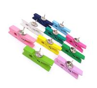 DRESSOOS Wooden Clips for Displaying Artwork and Clipping Notes on Cork Boards 50pcs with Push Clothespins and Thumbtacks Sturdy Wood Material Random Color for Craft Projects and Home Use