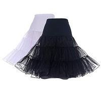 DRESSTELLS 50s Petticoat Skirts, Women Vintage Tutu Underkirt, Party Pinup Rockabilly Midi Audrey Hepburn Crinoline, Puffy Tulle Half Slip Pack-2(Black+White) L