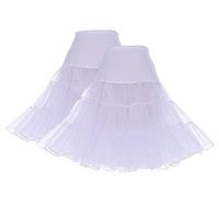 DRESSTELLS 50s Petticoat Skirts, Women Vintage Tutu Underkirt, Party Pinup Rockabilly Midi Audrey Hepburn Crinoline, Puffy Tulle Half Slip Pack-2(White) L