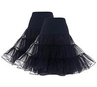 DRESSTELLS 50s Petticoats Skirt, Women Vintage Plus Size Audrey Hepburn Tutu Underkirts, 1950s Pinup Rockabilly Crinoline, Retro Tulle Half Slip Pack-2(Black) XL