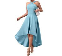 DRESSTELLS Blue Cocktail Dresses for Women UK, High Low Formal Party Dress for Wedding Guest Teens Bridesmaid Prom Halter Evening Summer Dress 2025 Blue M