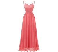 DRESSTELLS Blush Pink Spaghetti Strap Wedding Guest Dresses for Women UK, Maxi Lace Chiffon Elegant Formal Bridesmaid Evening Prom Cocktail Party Ladies Dress