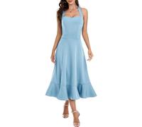 DRESSTELLS Cocktail Dress for Women Halter Wedding Guest 2025 Summer Formal Party Club Church Prom Split Aline Petite Dress Blue S