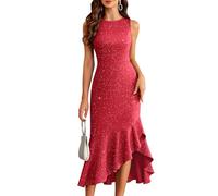 DRESSTELLS Cocktail Dresses for Women Sparkly Formal Wedding Guest Dresses Glitter Ruffle Hem Bodycon Dress Red S
