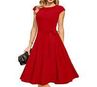 DRESSTELLS Cocktail Dresses for Women UK, Summer Formal Wedding Guest Graduation Prom Vintage Tea Party Modest Casual Dress 2026 Red L