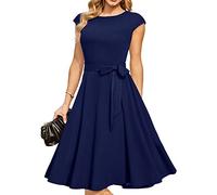 DRESSTELLS Cocktail Dresses for Women UK, Summer Formal Wedding Guest Graduation Prom Vintage Tea Party Modest Casual Dress 2026 Navy XL