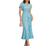 DRESSTELLS Cocktail Dresses for Women UK, Summer Turquoise Sequin Formal Wedding Guest Evening Prom Party Mother of the Bride Graduation Sparkly Dress Glitter SkyBlue L