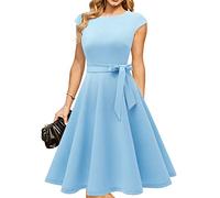 DRESSTELLS Ladies Wedding Guest Dresses, Vintage Formal Cocktail Graduation Prom Tea Party Evening Casual Modest Knee Length Dress 2026 Blue XL