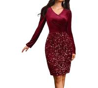 DRESSTELLS Red Velvet Sequin Cocktail Dress, Women's Sparkly Long Sleeve Winter Christmas Holiday Party Formal Wedding Guest Wrap Dresses DarkRed XL