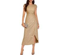 DRESSTELLS Sequin Cocktail Dresses for Women UK Summer Formal Wedding Guest Mother of the Bride Sparkly Party Evening Gown Prom Gala Slit Maxi Dress Glitter Champagne 2XL