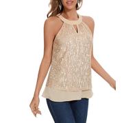 DRESSTELLS Sequin Top for Women UK Halter Neck Vest Ladies Tops Night Out Summer Tank Top Sexy Sparkly Glitter Camisole Beach Party Clubbing Sleeveless Shirts Champagne XS