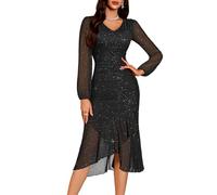 DRESSTELLS Sequin Women's Formal Dresses, Sparkly Ruched Bodycon Mesh Cocktail Wedding Guest Evening Party Gala Prom Funeral Long Dress Black S