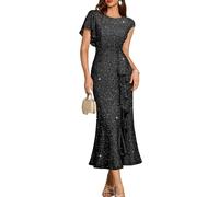 DRESSTELLS Sparkly Cocktail Dress for Women UK Formal Wedding Guest Dresses Mermaid Slit Black Evening Dresses Black M