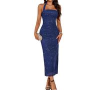 DRESSTELLS Sparkly Cocktail Dresses for Wedding Guest, 2026 Spring Formal Evening Party Prom Mother of The Bride Beach Elegant Bodycon Halter Glitter Maxi Dress Navy XL