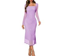 DRESSTELLS Sparkly Formal Dresses for Women UK, Mesh Elegant Wedding Guest Evening Gala Party Prom Mother of Bride Glitter Cocktail Maxi Dress Lavender XL