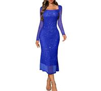 DRESSTELLS Sparkly Formal Dresses for Women UK, Mesh Elegant Wedding Guest Evening Gala Party Prom Mother of Bride Glitter Cocktail Maxi Dress RoyalBlue S