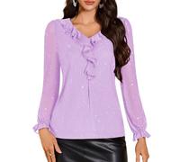 DRESSTELLS Sparkly Tops for Women, Bell Sleeve Sequin Ruffle Blouse V Neck, 2026 Casual Going Out Formal Evening Party Shirts Lavender M